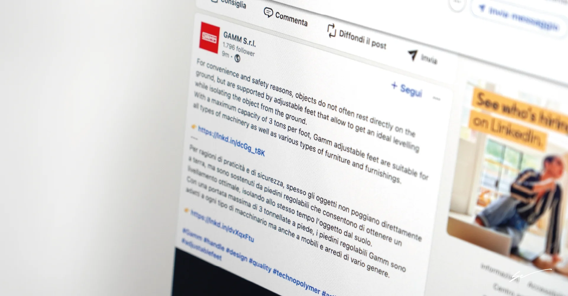 Copy per i social in versione Italiano e Inglese
